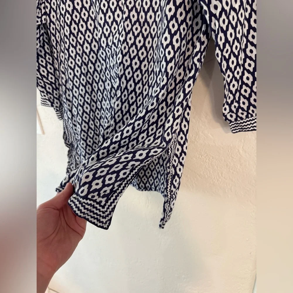Gretchen Scott Printed Geometric Tunic Blouse Top Preppy Beach Coastal Vacation - Picture 2 of 4